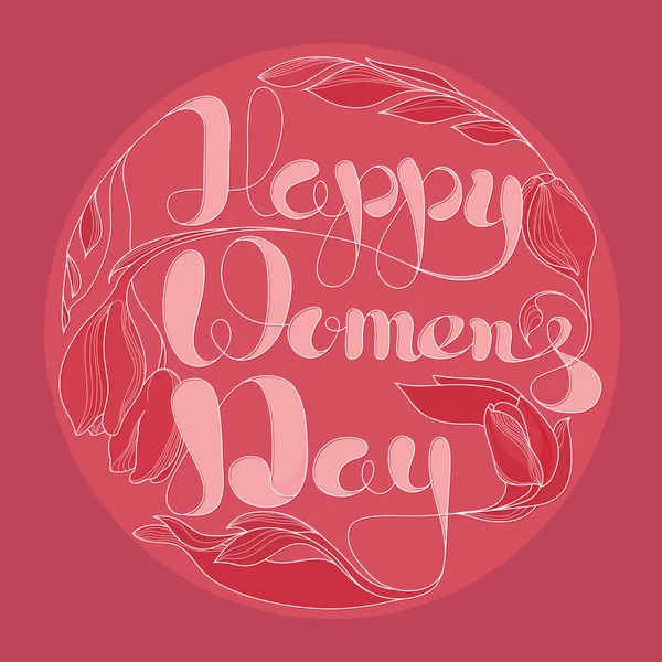 Vectorillustratie Van Happy Womens Day Handgeschreven Letters Pinl Achtergrond Wenskaart — Stockvector