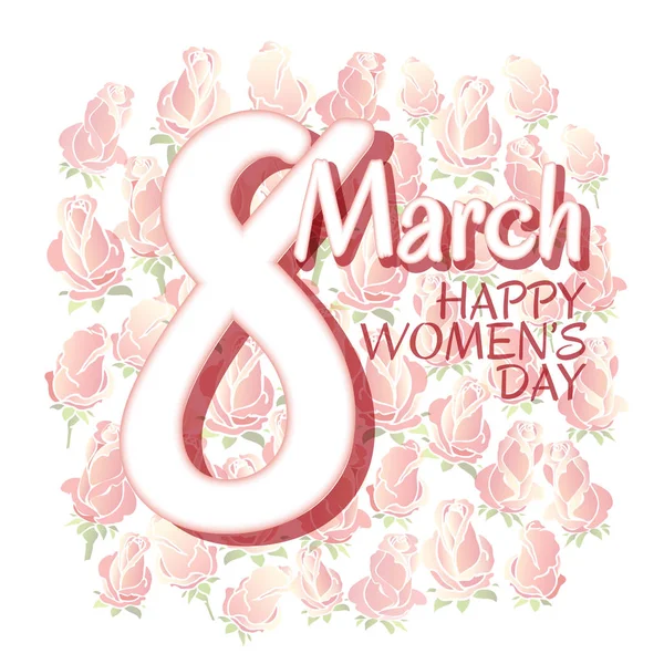 Vectorillustratie Van Happy Womens Day Wenskaart Met Roze Roos — Stockvector