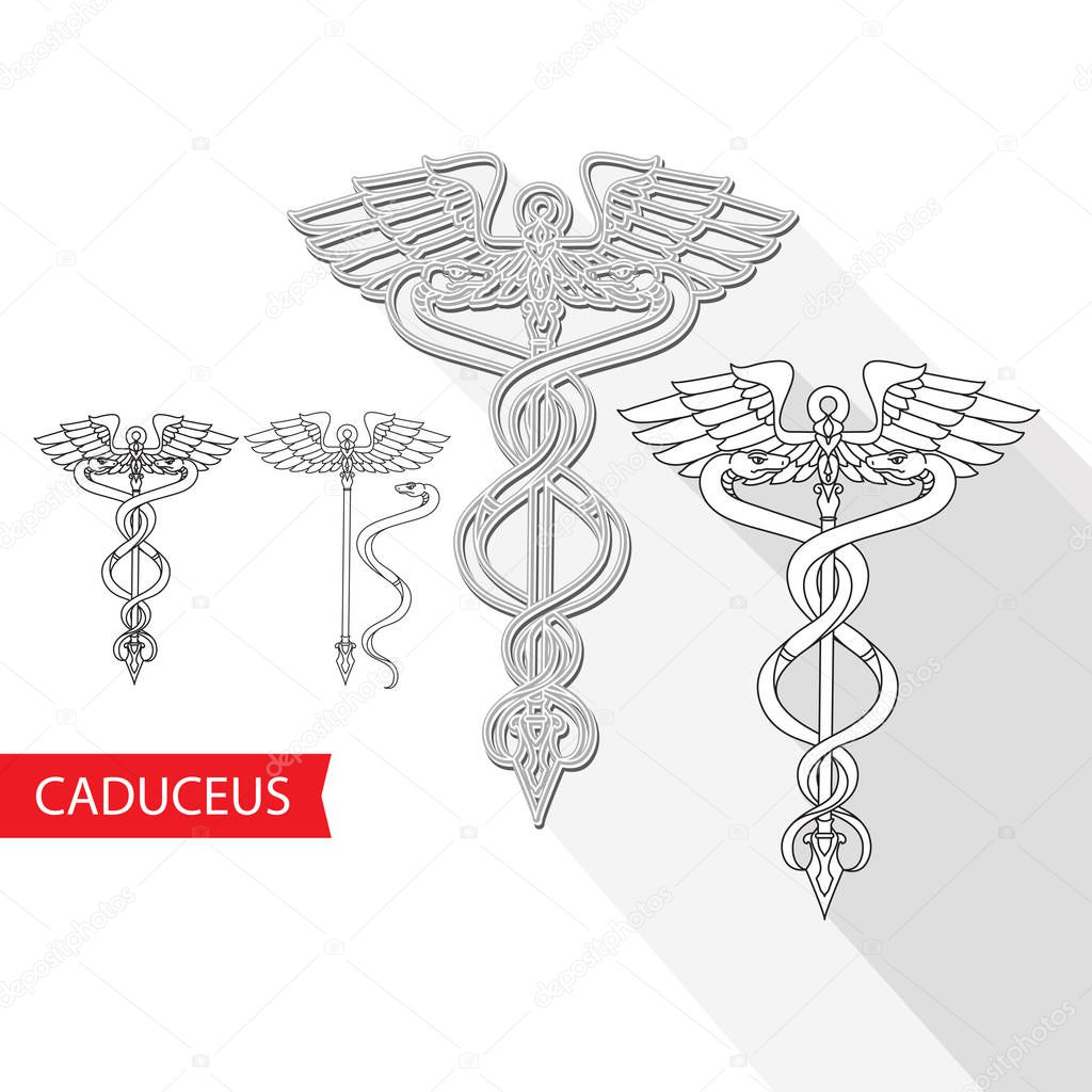 Caduceus Medical Symbol. Vector illustration of a snake and staff isolated on white. Pharmacy icon.