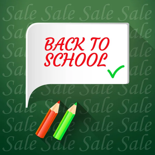 Tillbaka Till Skolan Försäljning Banner Grön Bakgrund Vektorillustration — Stock vektor