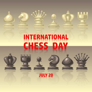Chess background. International chess day card. July 20. Holiday congratulation poster clipart