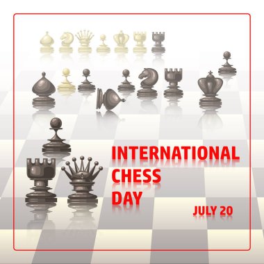 Chess background. International chess day card. July 20. Holiday congratulation poster clipart