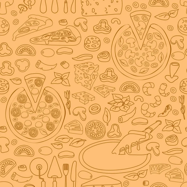 Patrón Sin Costura Vectorial Icono Ingrediente Pizza Monocromo Dibujado Mano — Archivo Imágenes Vectoriales