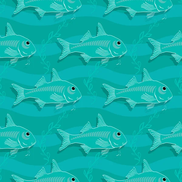 Padrão Sem Costura Com Peixes Padrão Subaquático Retro Fundo Aquamarino —  Vetores de Stock