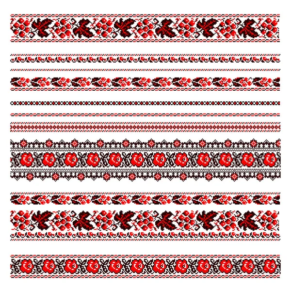 Geleneksel Ukrayna halk nakış deseni. Beyaz izole kırmızı ve siyah desenler. El yapımı Kanaviçe işi etnik Ukrayna desen. Kırmızı ve siyah etnik desenleri nakış dikiş için.