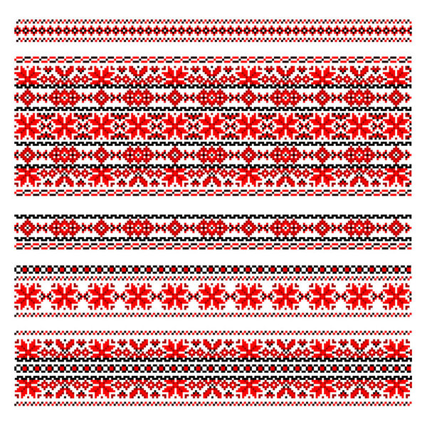Вышивка традиционного украинского народного искусства. Красные и черные узоры изолированы на белом. Ручной кросс-стежок этнической Украины. Набор красных и черных этнических узоров для вышивки
.