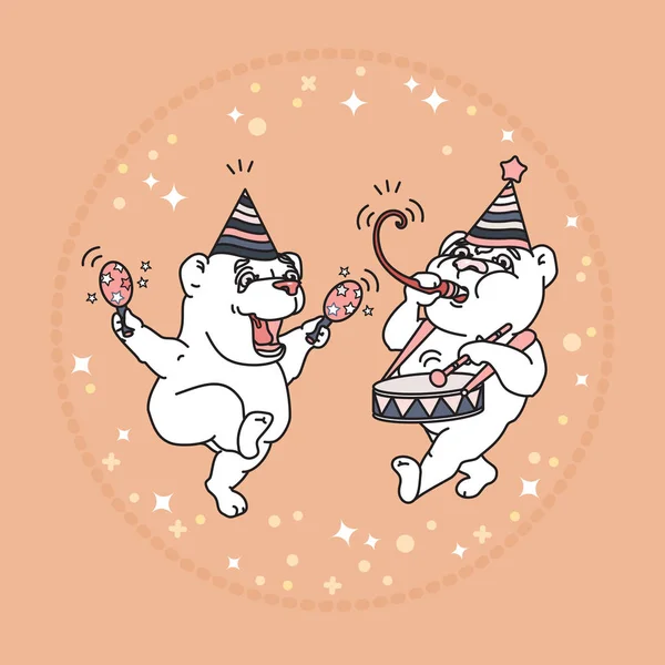Cartão Vetorial Com Dois Ursos Bonitos Chapéus Festa Fundo Rosa —  Vetores de Stock