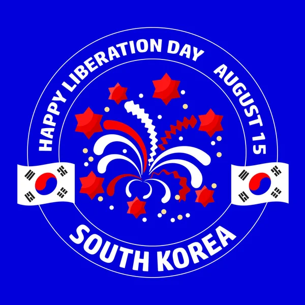 Etiqueta Del Día Liberación Corea Del Sur Aislada Azul Ilustración — Archivo Imágenes Vectoriales