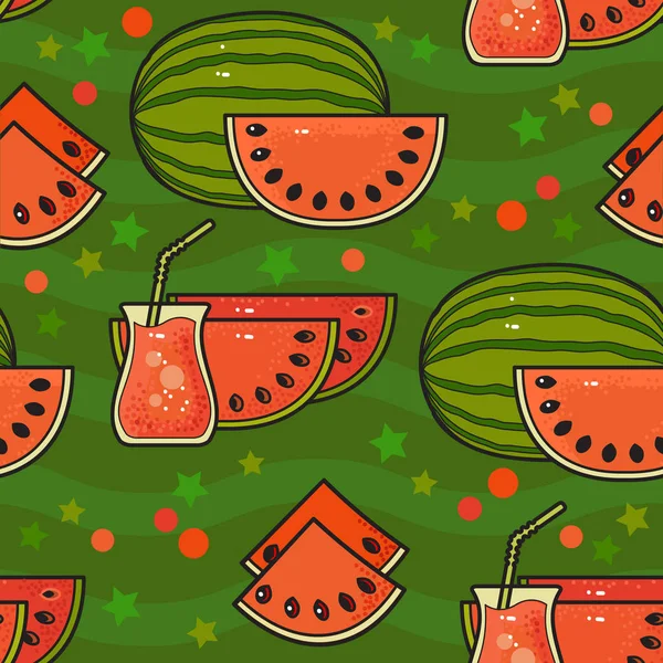 Patrón Sin Costuras Con Lindas Sandías Con Semillas Ilustración Vectorial — Vector de stock