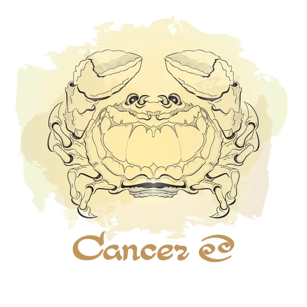 Linea Disegnata Mano Arte Segno Zodiacale Decorativo Cancro Sfondo Bianco — Vettoriale Stock