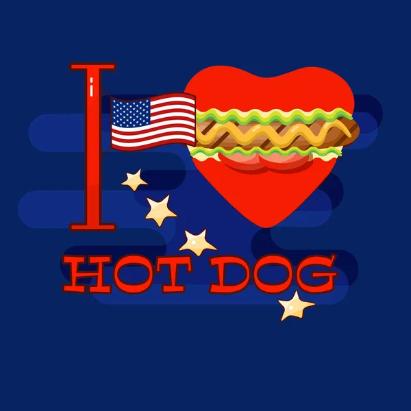 Adore Les Hot Dogs Contexte Journée Hot Dog Affiche Vectorielle — Image vectorielle