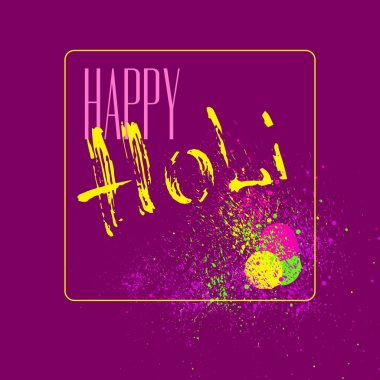 Mutlu bayram kartı. Elle çizilmiş kelime ve renk sprey ile soyut afiş vektör, violetbackground üzerinde toz.