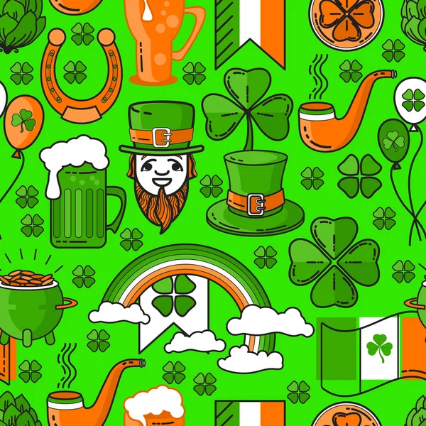 Modèle Vectoriel Sans Couture Patricks Day Avec Chaudron Arc Ciel — Image vectorielle