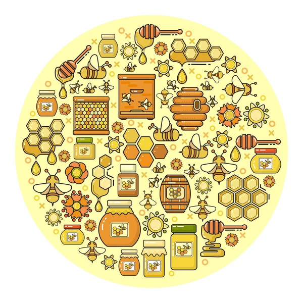 Icono Del Producto Apícola Conjunto Varios Iconos Miel Lindos Aislados — Vector de stock