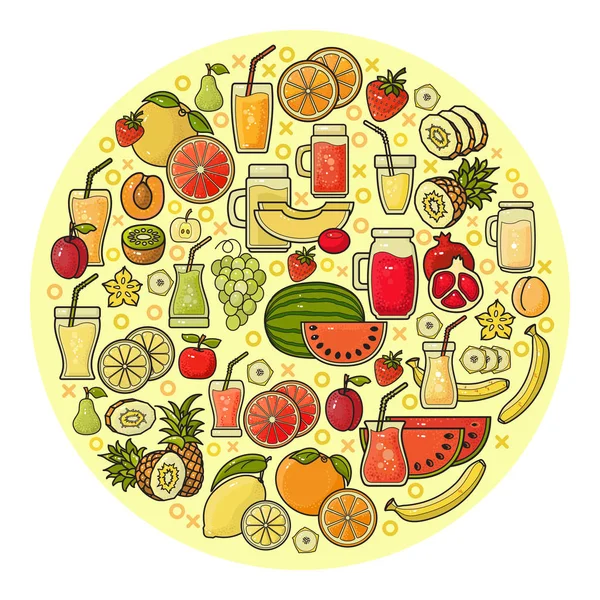 Ensemble Vectoriel Conception Plate Icône Jus Fruit Coloré Mignon Isolé — Image vectorielle