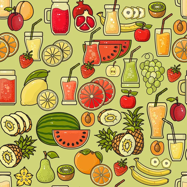 Vector Patrón Sin Costuras Mano Dibujado Icono Jugo Fruta Colorido — Vector de stock