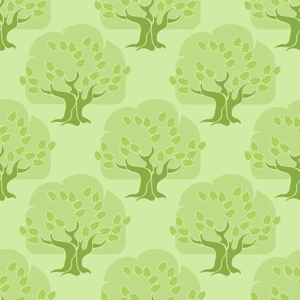 Vector Seamless Pattern Green Tree Oak Light Green Background — Stock Vector