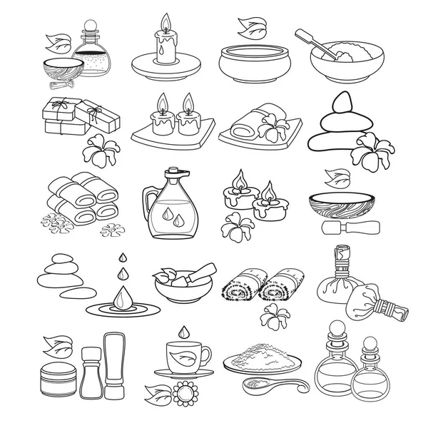 Set Iconos Spa Ilustración Vectorial Accesorio Spa Línea Negra Aislado — Archivo Imágenes Vectoriales