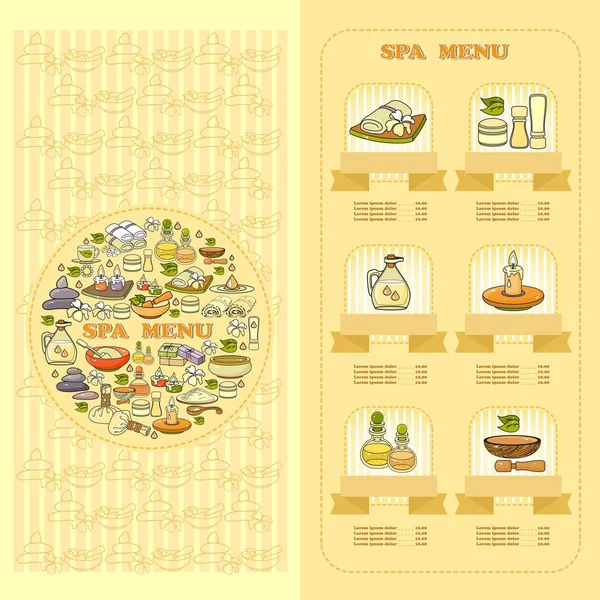 Spa Salon Menu Card Set Cute Various Spa Icons Yellow — Stock Vector