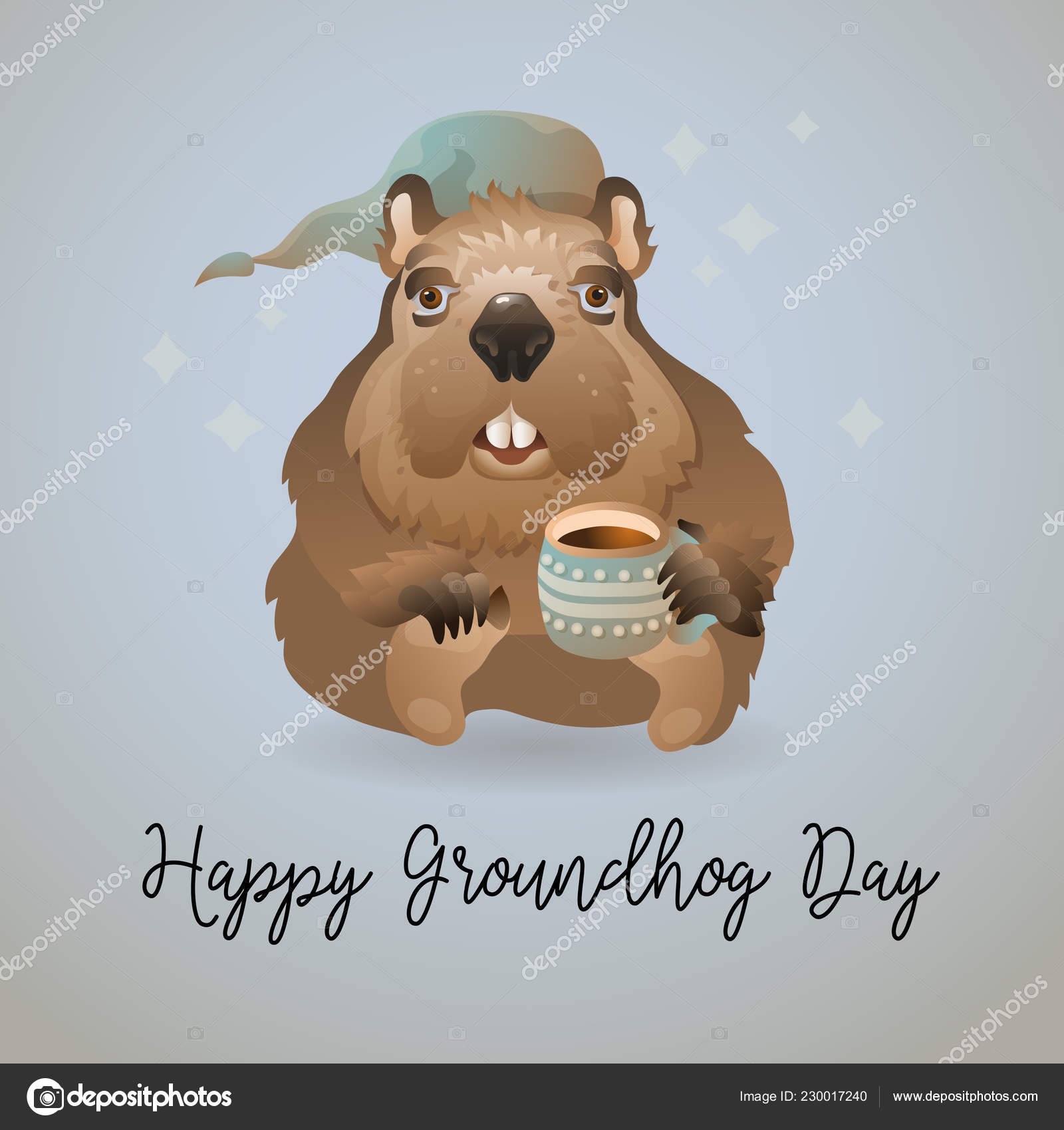 Groundhog Day Card Cute Cartoon Groundhog Sleeping Hat Holds