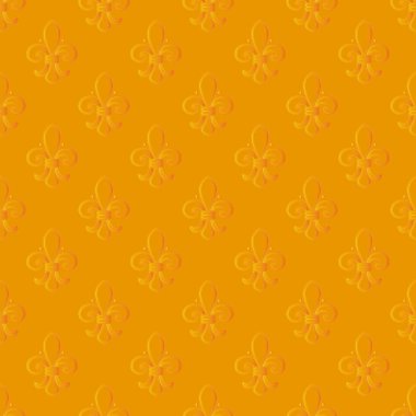 Mardi Gras Karnavalı vektör altın arka plan üzerinde bir alev almış zambağı ile seamless modeli. Mardi Gras sonsuz doku, Paketleyici. 