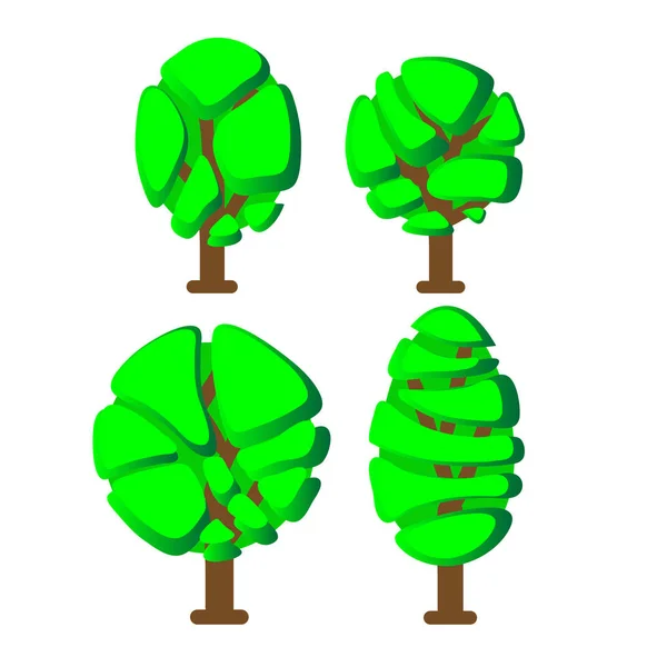 Dekoracyjne Drzewo Zielone Wektor Zestaw Ikon Różnych Drzew Element Forest — Wektor stockowy