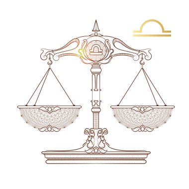 Beyaz arka plan üzerinde Terazi izole burç. Vektör.