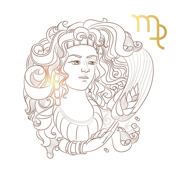 Zodiac sign Virgo. Horoscope card isolated on white. Vector.