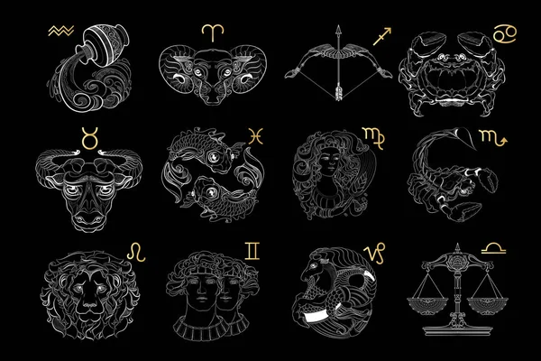 Vector uppsättning disposition stjärntecknen. Vektorillustration. — Stock vektor