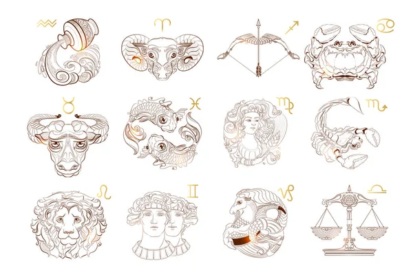 Ensemble vectoriel de signes du zodiaque. Illustration vectorielle . — Image vectorielle
