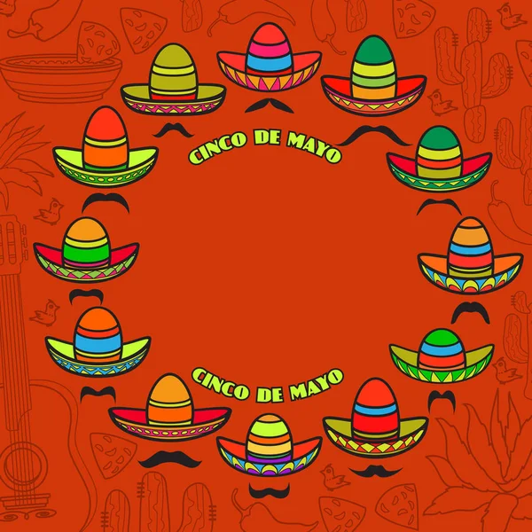 Cinco de Mayo arka plan. Sombrero ve Meksika sembolleri. Vektör. — Stok Vektör