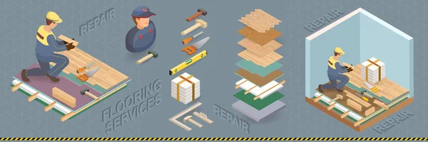 İnşaat işçisi parke döşeliyor. Vektör biyometrik illüstrasyon.