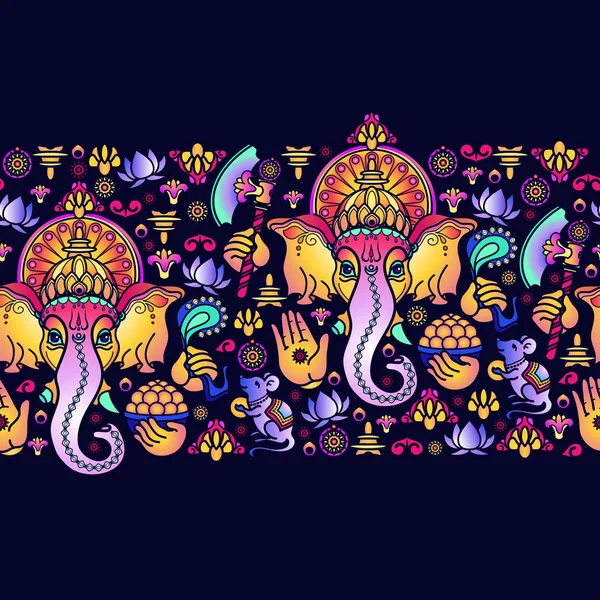 Vektör el çizilmiş Hindu Tanrı Ganesha dikişsiz desen.