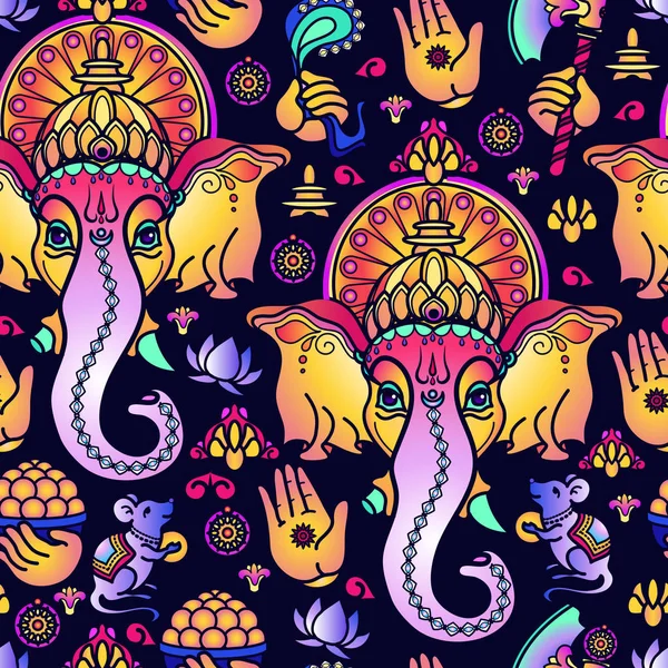 Vektör el çizilmiş Hindu Tanrı Ganesha dikişsiz desen.
