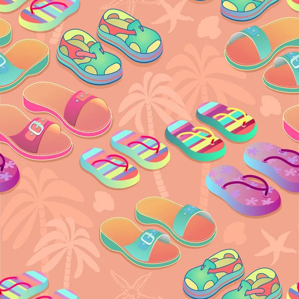 Renkli isometrik yaz ayakkabıları. Vektör dikişsiz desen.