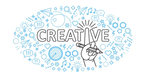 Kreative Ideen. line art hand mit Bleistift. — Stockvektor