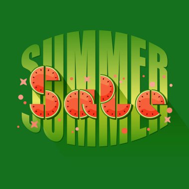Renkli karpuz dilim ile yaz satış afiş. Vektör.