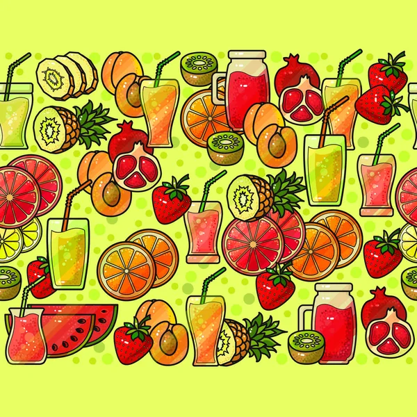 Seamless pattern with fruits juice. Bright print design, vector. — Stock Vector