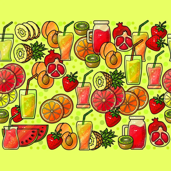 Patrón sin costura con jugo de frutas. Diseño de impresión brillante, vector . — Vector de stock