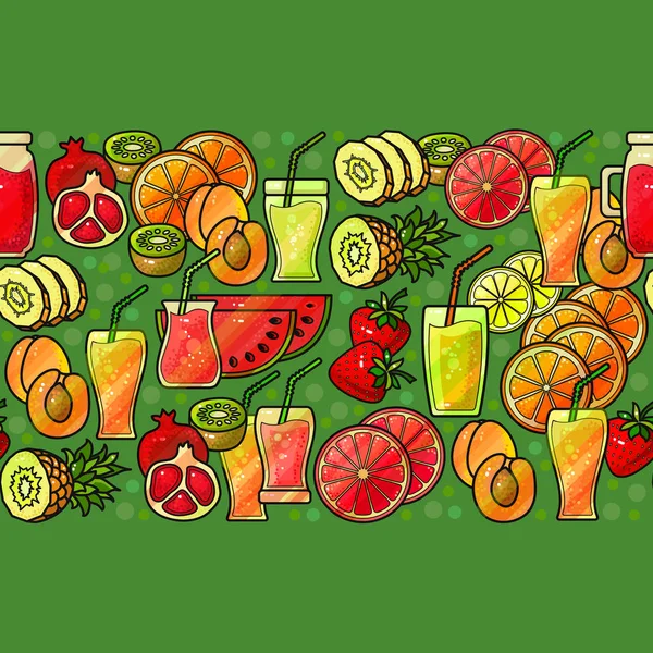 Patrón sin costura con jugo de frutas. Diseño de impresión brillante, vector . — Vector de stock