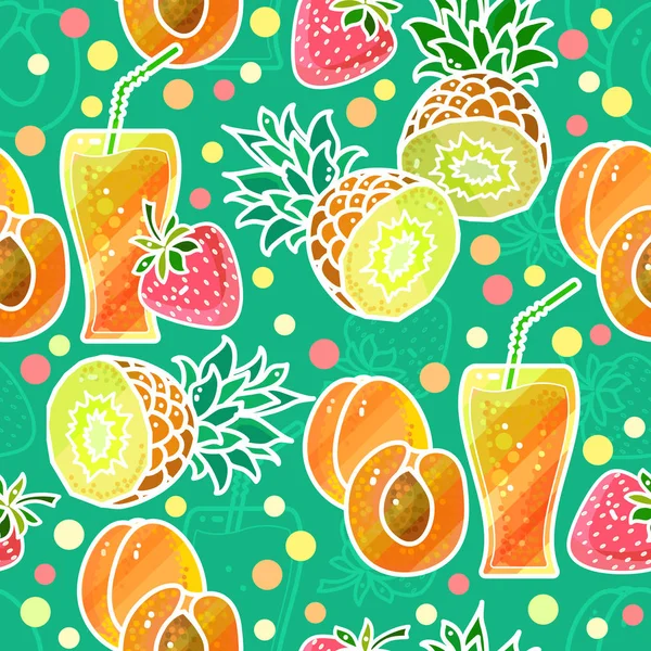 Seamless pattern with fruits juice. Bright print design, vector. — Stock Vector