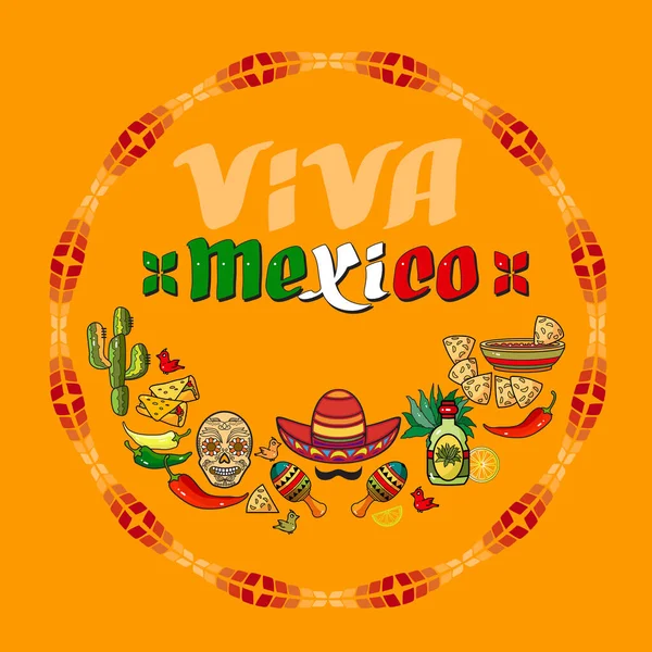 Cartão festivo Viva México para férias mexicanas. Banner do vetor dos desenhos animados . —  Vetores de Stock