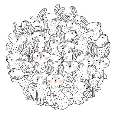 Komik Tavşan Boyama kitabı için şekil desen daire içine alın. Vektör çizim