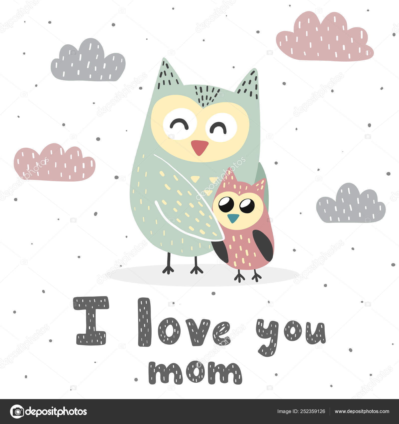 Love You Mom Print Cute Owls Sweet Card Mothers Day Stock Vector Image by  ©JuliyaS #252359126