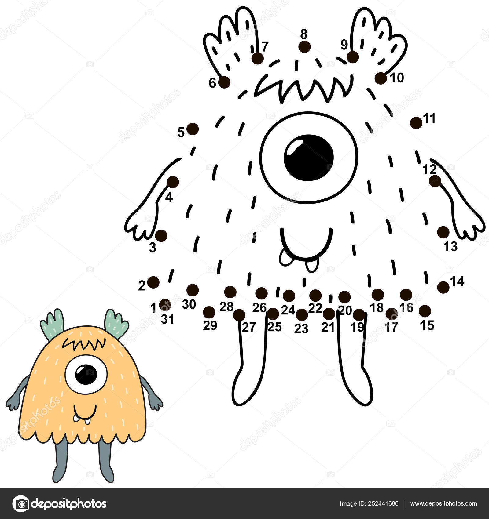 Connect Dots Draw Cute Monster Numbers Game Children Great Halloween Stock Vector Image By C Juliyas