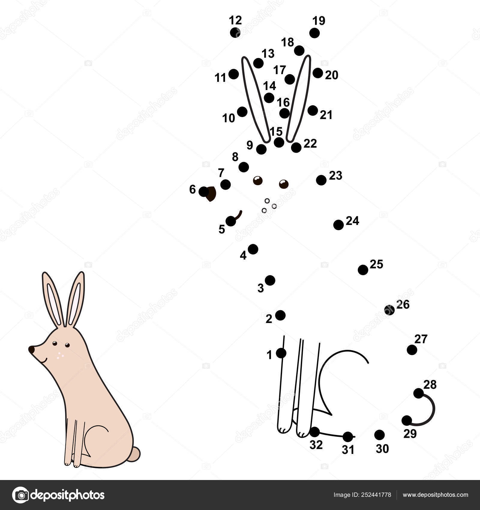 Verbinden Sie Die Punkte Und Zeichnen Sie Ein Niedliches Kaninchen ...