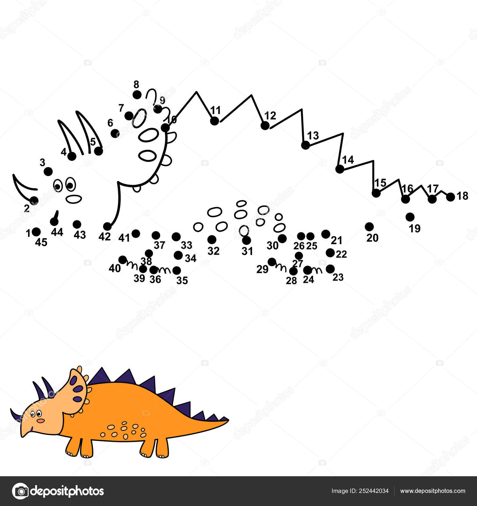 Connect Dots Draw Cute Dinosaur Triceratops Numbers Game Children Vector Stock Vector Image By C Juliyas
