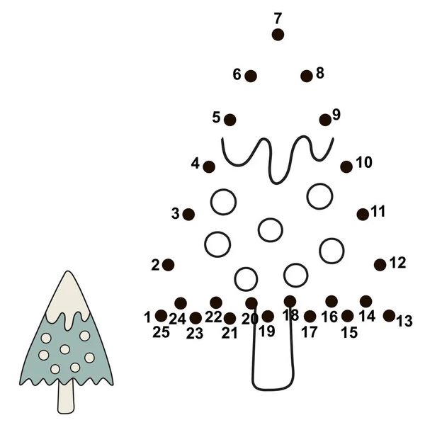 Verbinden Sie Die Punkte Und Malen Sie Einen Weihnachtsbaum Zahlenspiel — Stockvektor