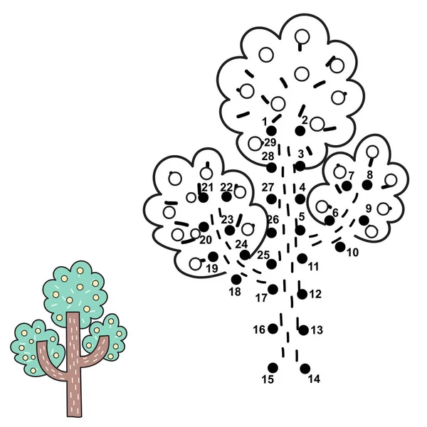 Connect Dots Draw Tree Numbers Game Children Vector Illustration — Stock Vector