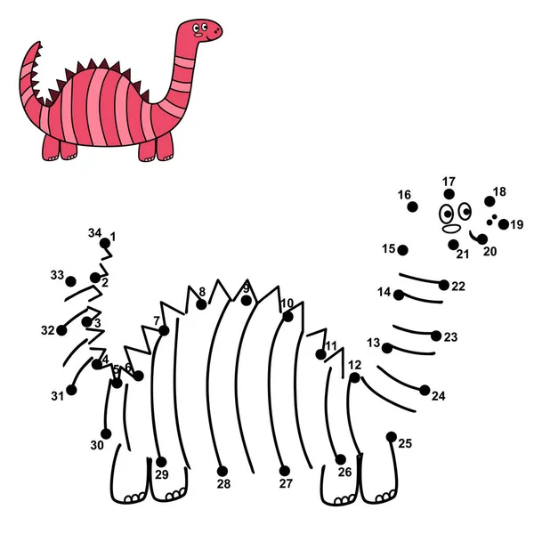 Collegare Punti Disegnare Dinosauro Carino Gioco Numeri Bambini Illustrazione Vettoriale — Vettoriale Stock